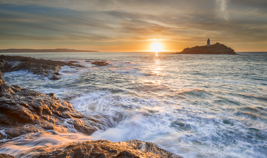 Godrevy Lighthouse at sunset