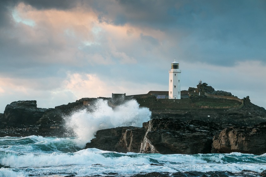 Godrevy Lighthouse in a storm