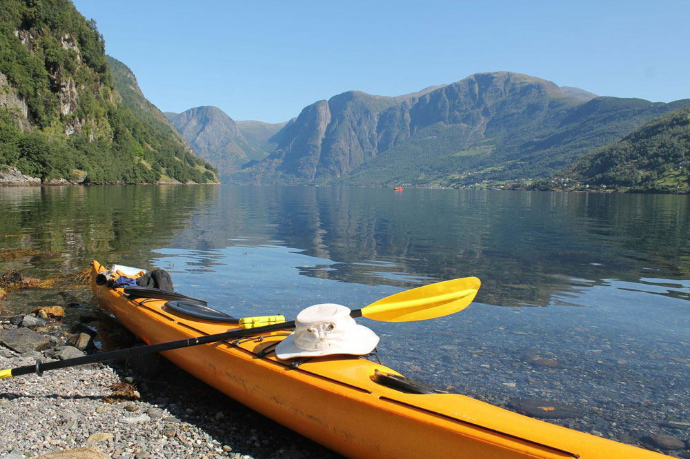 Kayaking near Aurland on Fjordland holiday in Norway