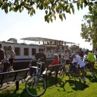 Cyclists ready to set off for the day from the MS Gandalf