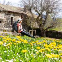 A pilgrim rests near Aubrac on the Le Puy Camino in France