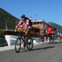 Cyclist setting off on his ride while on a Cycle & Sail trip in Croatia