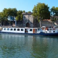 The L'Estello barge docked in Provence, France