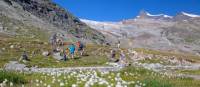 Group having a break on the challenging Tour de Monte Rosa Walk | Andrew Bain