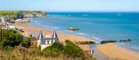Panoramic view over Arromanches in Normandy, France
