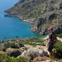 Hiker descending to Lissos Beach in Crete | Jaclyn Lofts