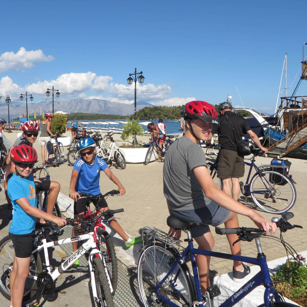 Family preparing for a day of cycling in Greece | Gordon Steer