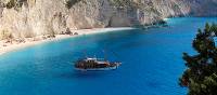 Boat anchored off shore, Ionian Islands, Greece