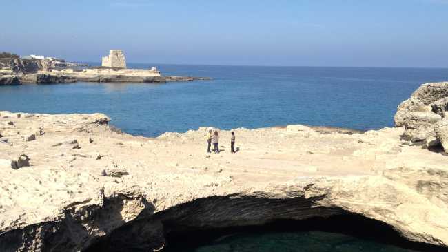 Half way along the coast between Lecce and Otranto, a magnificent rock pool connected to the sea | Kate Baker
