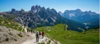 A group of hikers in the Dolomites