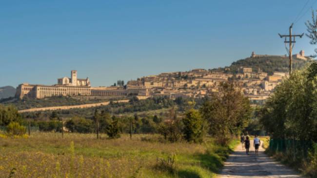 Walking into Assisi on the St Francis Way