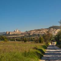 Walking into Assisi on the St Francis Way