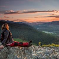 Relaxing and watching the sunset after a day of hiking in Poland.