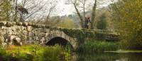 A pilgrim crosses an ancient bridge over the Neiva River in Portugal | Miguel Da Santa
