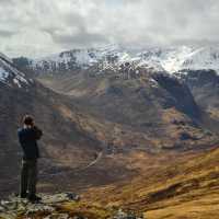 Views of snow-capped mountains along the West Highland Way
