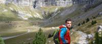Hiker traversing the Ordesa Valley, Spanish Pyrenees