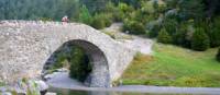 Walker crossing the puente bujaruelo in the Ordesa Canyon