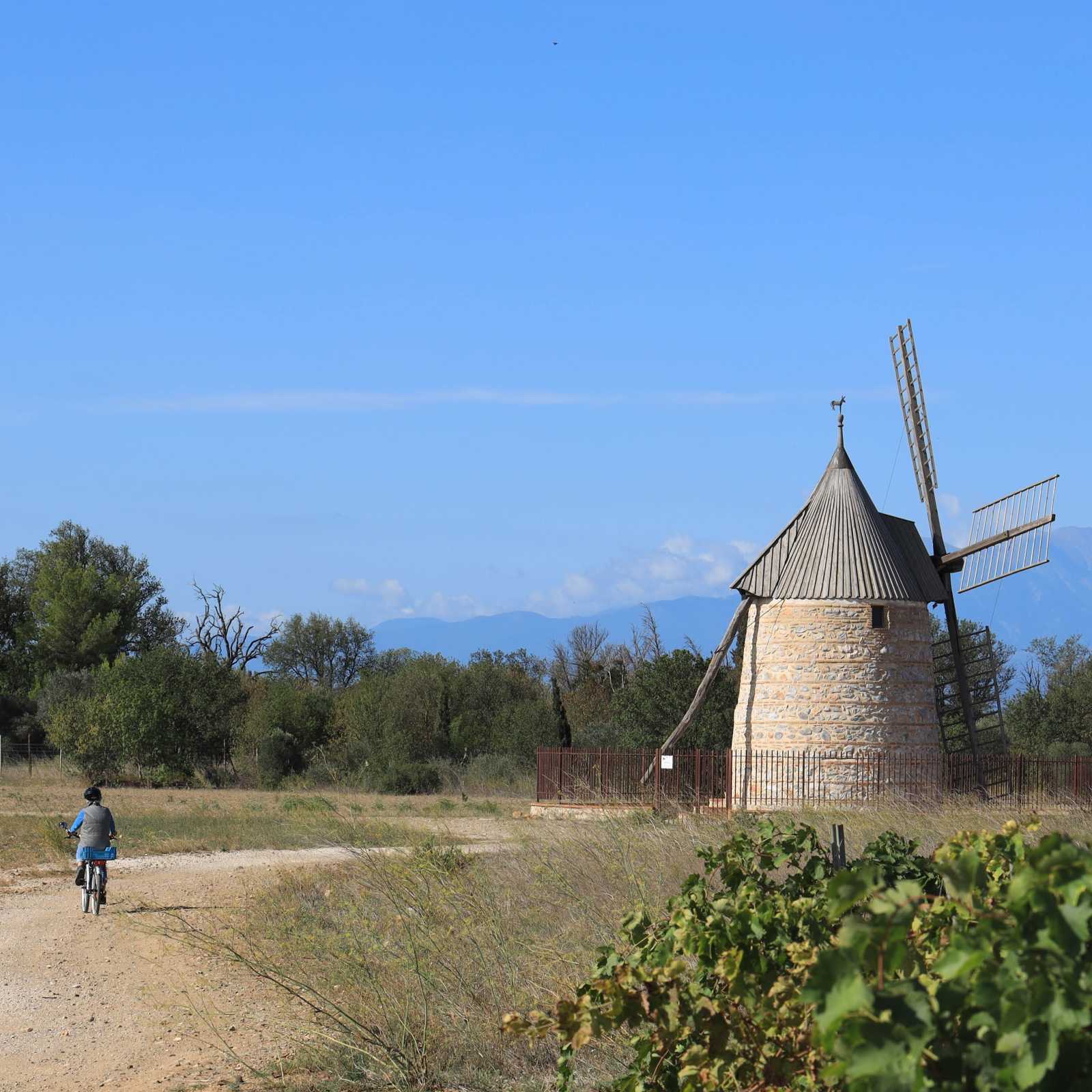 Cycle by windmills in Catalonia
