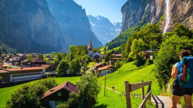 Hiking into Lauterbrunnen village, Switzerland