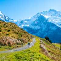 Hiking the trail pass in the Swiss Alps