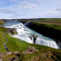 Gullfoss (translated as "Golden Falls") is Iceland's most popular waterfall