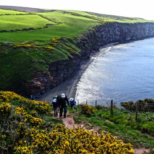Ascending Fleswick Bay on the Coast to Coast near St Bees