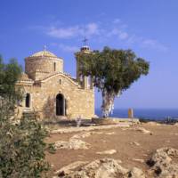 A small stone church overlooking Protaras on the island of Cyprus