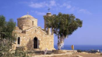 A small stone church overlooking Protaras on the island of Cyprus