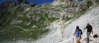 Traversing across the side of Mount Paternkofel