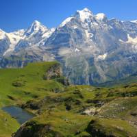 Eiger, Monch and Jungfrau going up to the Sefinenfurke Pass