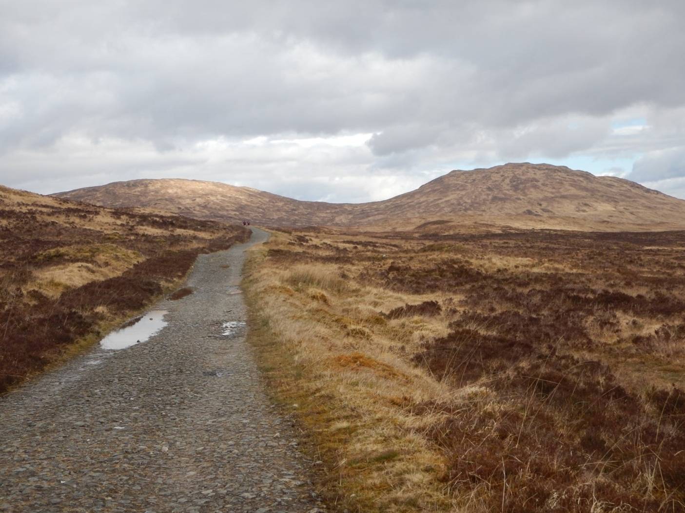 Crossing the Rannoch Moor, an endless stretch of historic military road, blanket peat bog, and wilderness (the largest in Britain) on the way to Kings House Hotel (Day 6). | <i>Peter Wells</i>