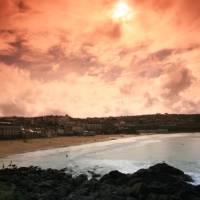 Beautiful sunset over Porthmeor Beach, St Ives