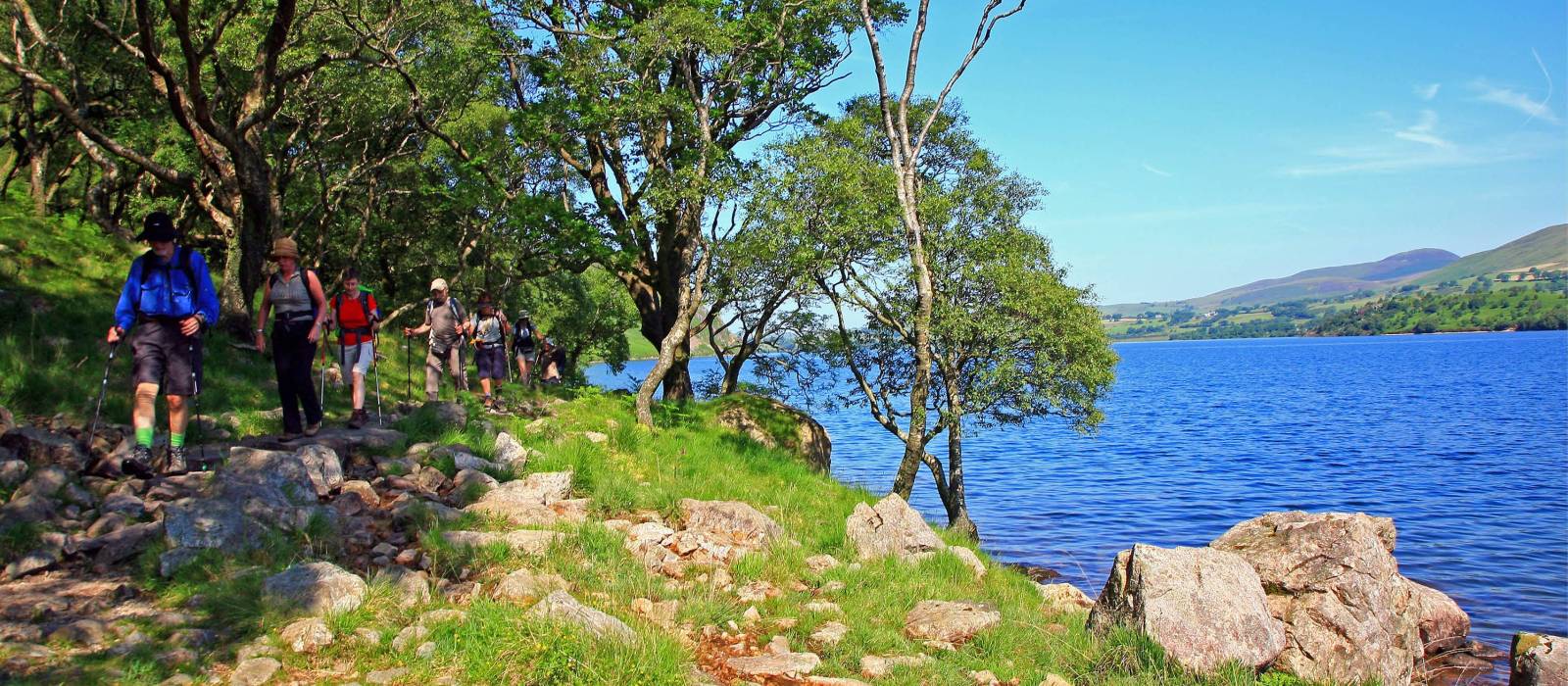 Walkers in the shady woods by Ennerdale Water | John Millen