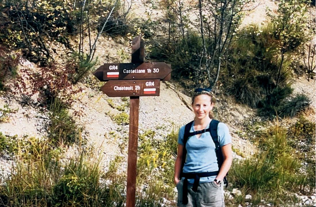 In front of GR4 signage in Haute Provence |  <i>Janice Moskoff</i>
