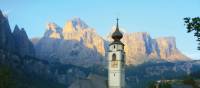 Colfosco Church with the Sella group behind