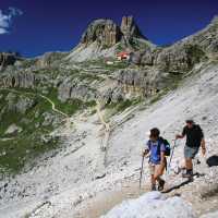 Traversing across the side of Mount Paternkofel