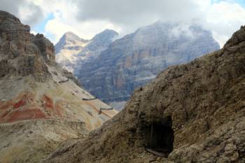 Tunnel entrance from World War I, The Dolomites, Italy