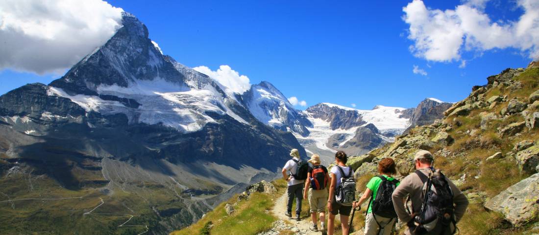 Walking in the Alps with the iconic Matterhorn in the distance