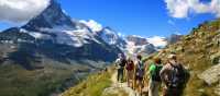 Walking in the Alps with the iconic Matterhorn in the distance